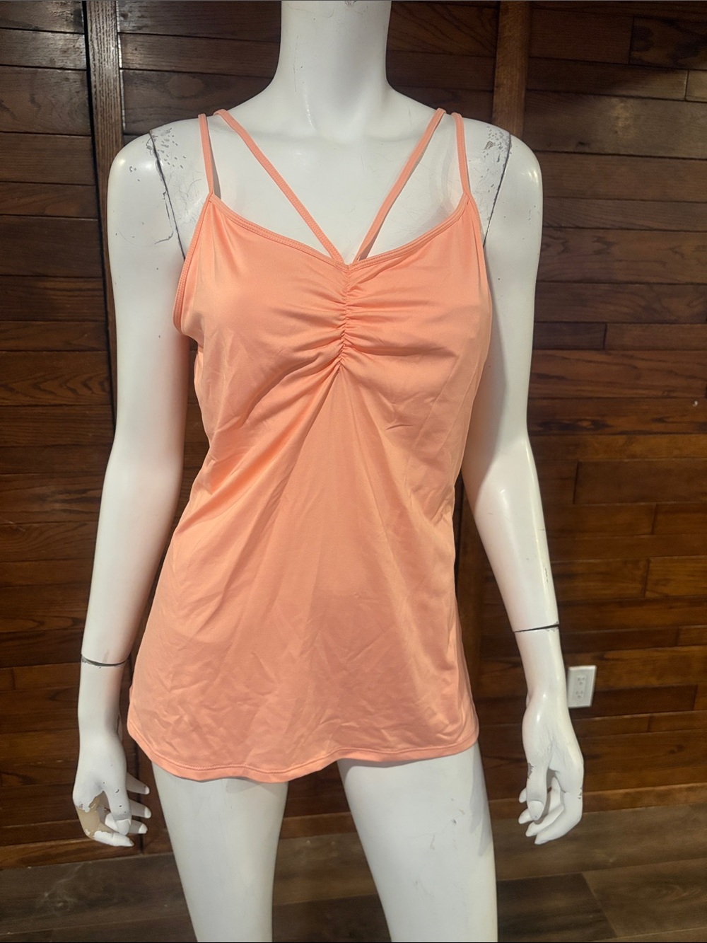 Boston Proper Peach Double-Strap Ruched V-Neck Tank